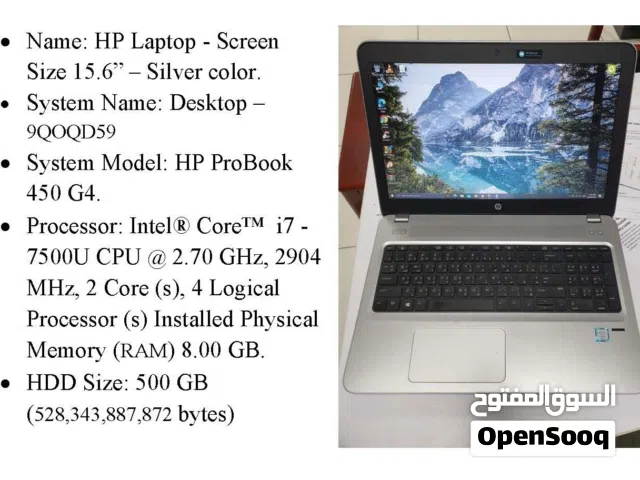 Laptop HP i7 8G ram probook 15.5 500G hard