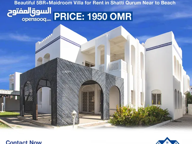 #REF956    Beautiful 5BR+Maidroom Villa for Rent in Shatti Qurum Near to Beach