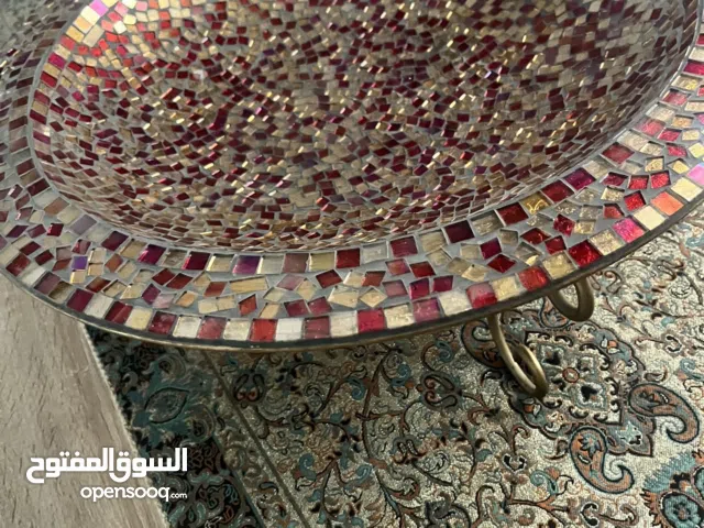 Elegant Mosaic Decorative Bowl with Metal Stand وعاء فسيفساء ديكوري أنيق مع قاعدة معدنية
