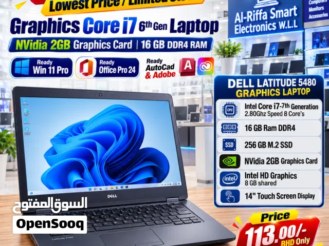 DELL Graphics Core i7 Laptop 14 Full HD Screen NVidia 2GB Graphics Card 16GB RAM 256GB M.2 SSD