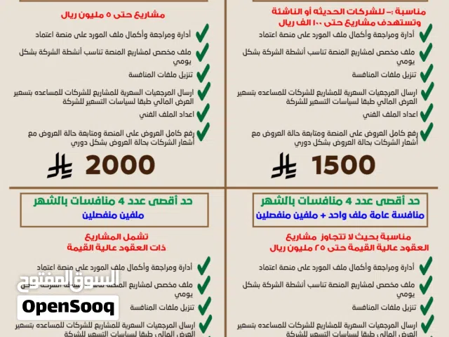 اعداد خدمات متكاملة المنافسات والمشتريات الحكوميه على منصة اعتماد - باقات أقتصادية للمؤسسات والشركات