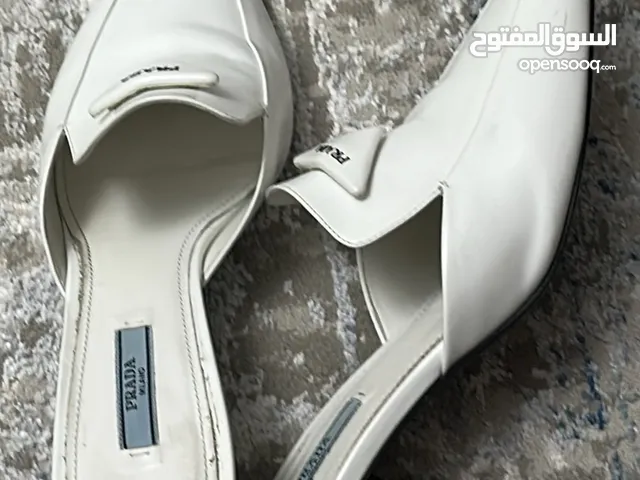 Prada White Mules (Pointed Toe, Kitten Heel, Size 39.5)