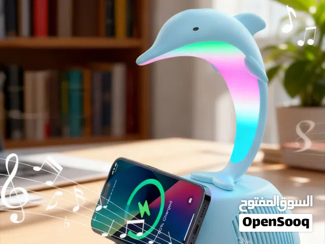 Haut-Parleur Bluetooth Dauphin avec Lampe d’Ambiance LED RGB et Chargeur Sans Fil 15W