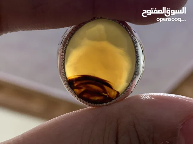 خاتم عقيق يماني اصلي مزعفر فضة 925