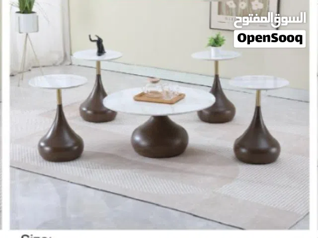طقم طاولات قهوة مودرن 5 قطع أبيض وبني - AH-095# (1+4)