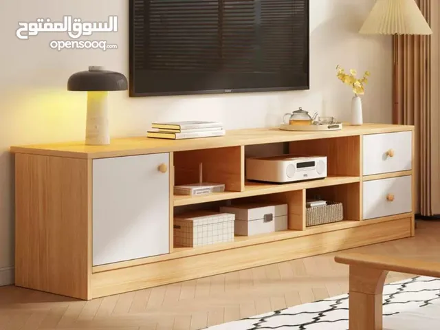 خزانة مزنزن تلفزيون خشبية عصرية تحتوي على درجين جانبين + خزانة بباب + رفوف مفتوحة للأجهزة أو الديكور