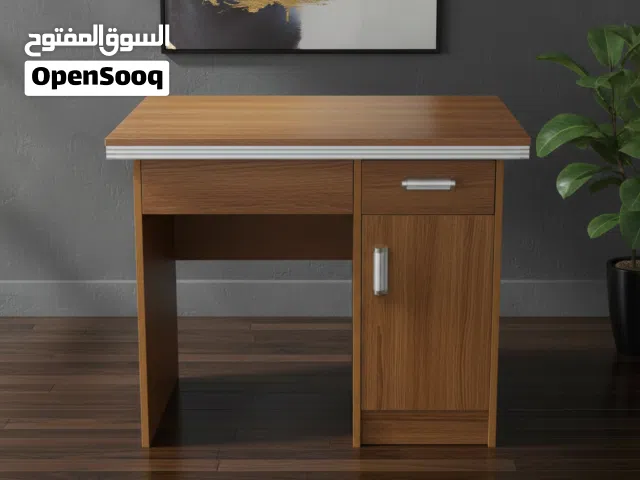 طاولة مكتب خشبية لون بلوط (Oak) بتصميم عصري وتخزين جانبي - OT080/OAK