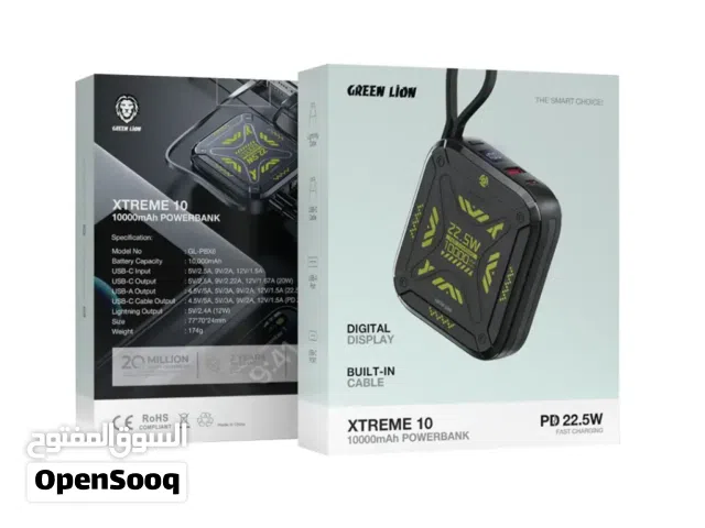 باور بانك جرين ليون إكستريم 10، 10000 مللي أمبير/ساعة، بتقنية الشحن السريع PD، 22.5 واط
