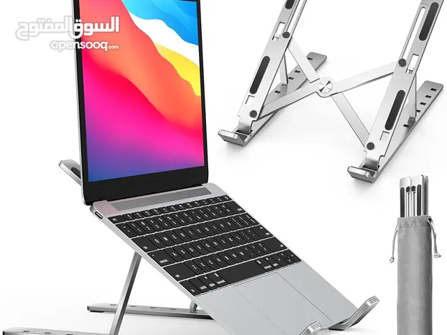 حامل كمبيوتر محمول من الكروم قابل للتعديل باللون الفضي والاسود