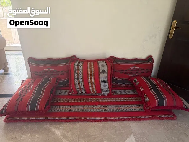 Traditional Arabic Majlis Floor Sofa - Red Seating  Cushions With Pillows