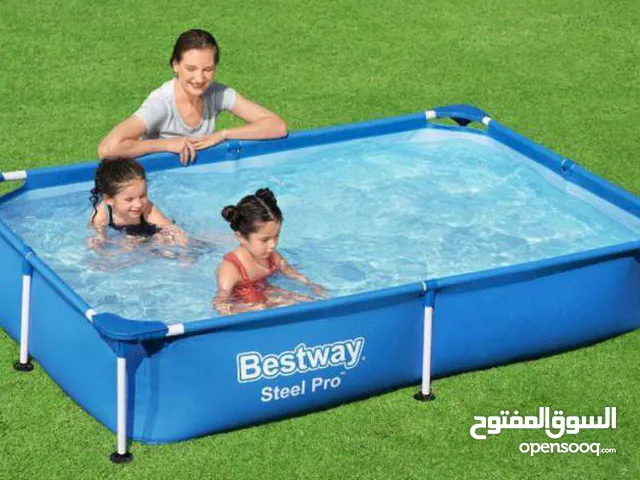 مسبح أعمدة مستطيل ازرق من Bestway   طول 2.21 متر عرض 1.50 متر ارتفاع 0.43 متر يتسع 4 اطفال