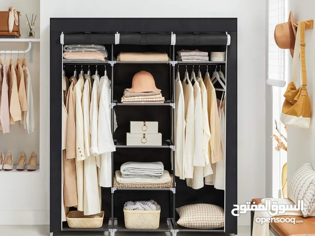 خزانة ملابس قماشية قابلة للطي من سونغ-مكس مع قضيتين للملابس، مقاس 175 × 150 × 45 سم، اسود، RYG12B