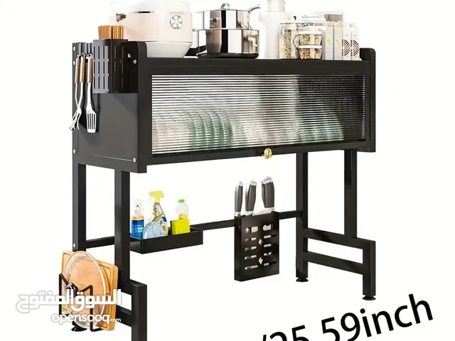 Versatile Kitchen Organizer With Dust Cover - Carbon Steel Storage Rack For Dishes, Utensils -C4UN
