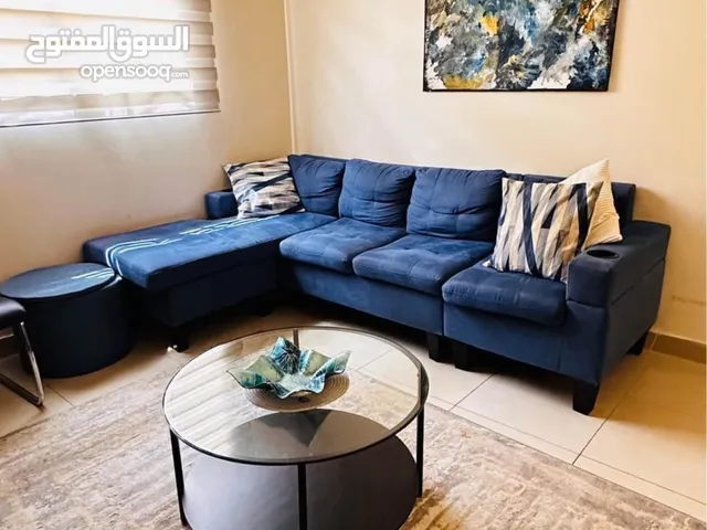 L shape sofa set +cushions+table+carpet+blind