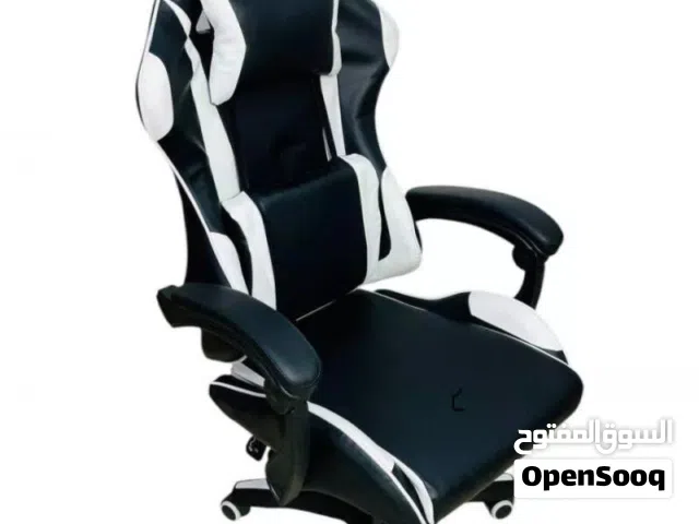 كرسي Gaming جلد ابيض اسود مع تكاية رقبة وظهر