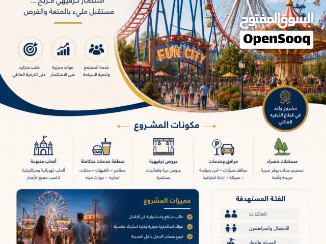 دراسة جدوي لمشروع مدينة ملاهي متكامل متوسط للبيع