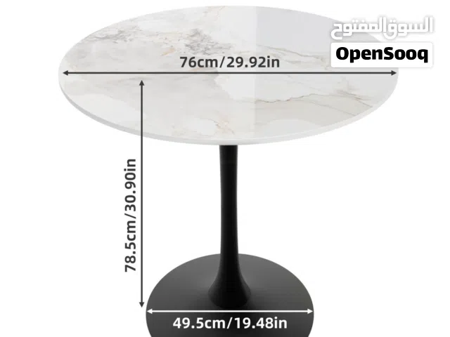 Modern Round Marble-Top Dining Table with Black Pedestal Base – 76 cm Diameter