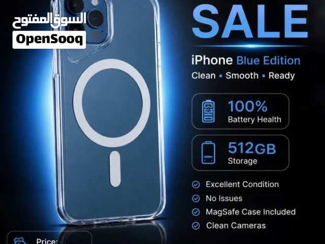 ايفون 12 برو ازرقّ نضيف حالة ممتازة مساحة الجهاز 512 مع شاحن اصلي ومع كور شحن لاسلكي