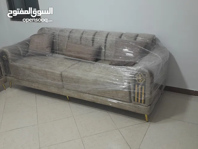 طقم صالون 7 مقاعد غييير مستعمل جيديدد اسفنج ضغط عالي خشب سويد 2سم قماش تركي لون ملوكي ولا خدش