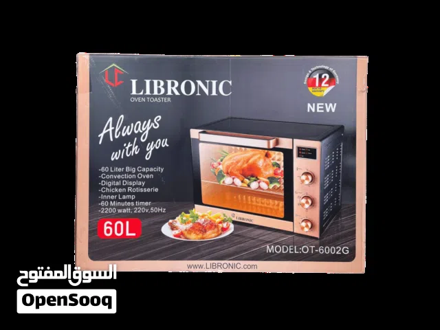 هذا فرن كهربائي من ماركة ليبرونيك (Libronic) بتصميم أسود ولمسات ذهبية