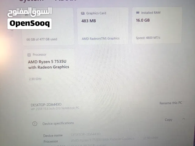 Hp AMD Ryzen 5 7535U with Radeon  Graphics 16gb ram 512gb memory