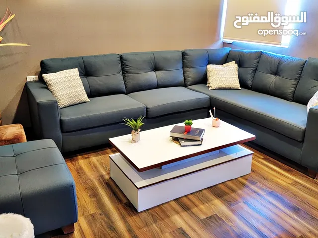 طقم كنبايات كورنر حرف L مع بفه فخم جديد ونفس الجديد مواصفاته عالية قماش وتربروف