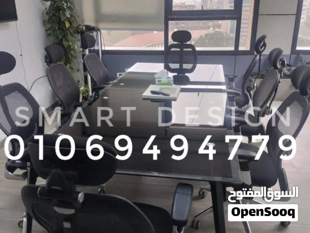 ترابيزه إجتماعات زجاج سيكوريت شاسيه معدن اليكتروستاتيك متاح جميع المقاسات