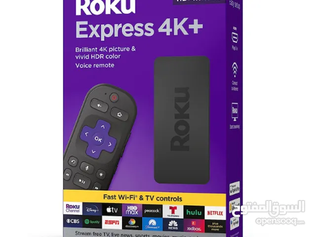 Roku Express 4K+ Roku Streaming Device 4K/HDR, Roku Voice Remote, Free & Live TV  جهاز تحكم صوتي