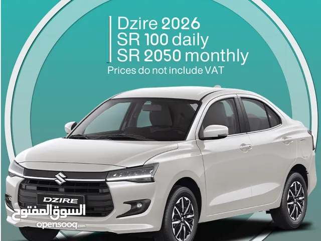 Suzuki Dzire 2026 for rent Khobar - Free Delivery for monthly rental