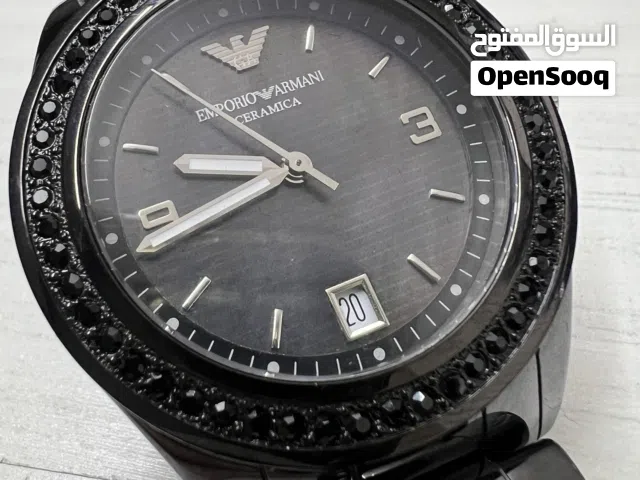 EMPORIO ARMANI BLACK STEEL CERAMICA WITH CRYSTALS AR 142 اصلية 100% جديدة ولا خدش