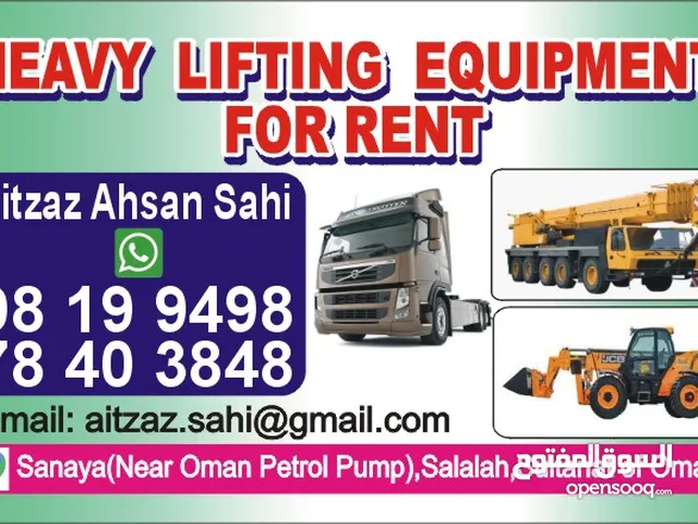 Cranes and tralar for rent in Salalah daily, monthly hourly