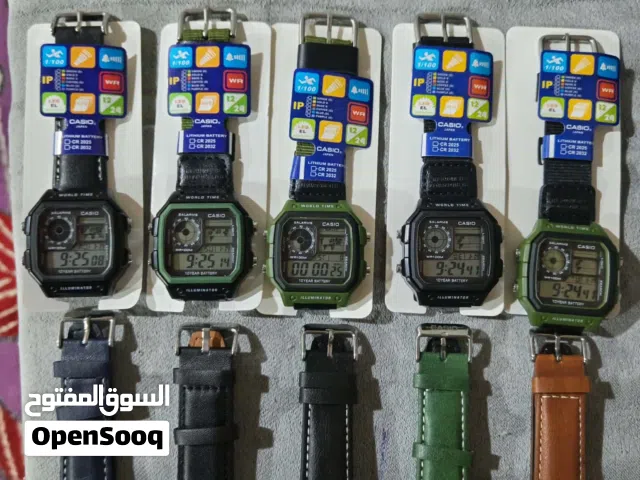 ساعه كاسيو خريطه ياباني جديد، سير جلد وسير عسكري، مع علبه ساعه هديه،