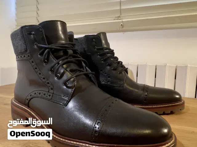 Johnston & Murphy Leather Cap-Toe Boots – Black – Excellent Condition بوت جلد أصلي - لون أسود
