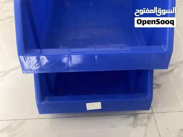 Blue bins for item storage