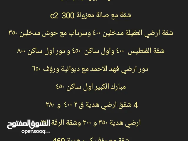 شقة لحالها بالدور مع رؤف كبير بمساحة الشقة المنقف والعقيلة وهدية وجديد صباح الاحمد