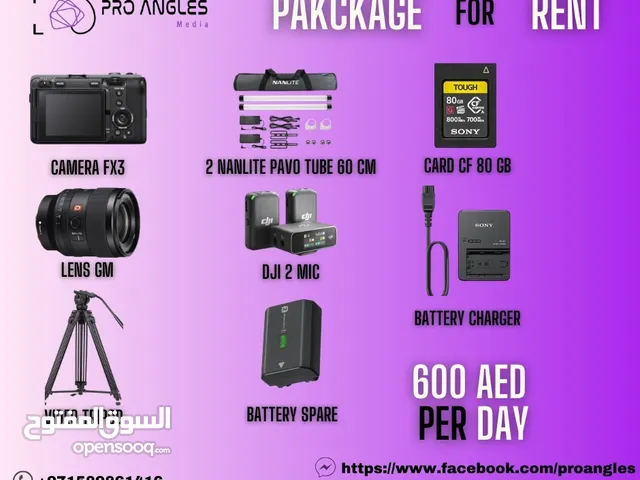 Camera Sony FX3 + Lens GM + Video Tripod + 2 Nanlite 60 cm + DJI 2 Mic + for rent 600 per day