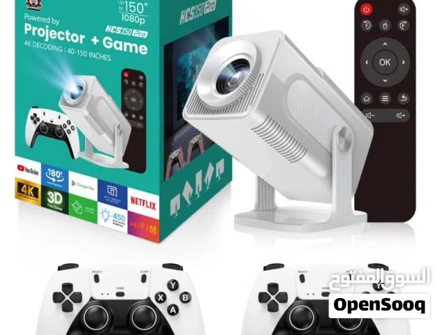 4K Projector 1280*1080P Built-in 30000 Games with 2 Wireless Controllers بروجكتر مع 2 أجهزة تحكم