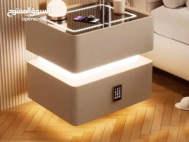 Smart charger night stand with 2 drawer and smart lock with LED light and mobile USB and sensor