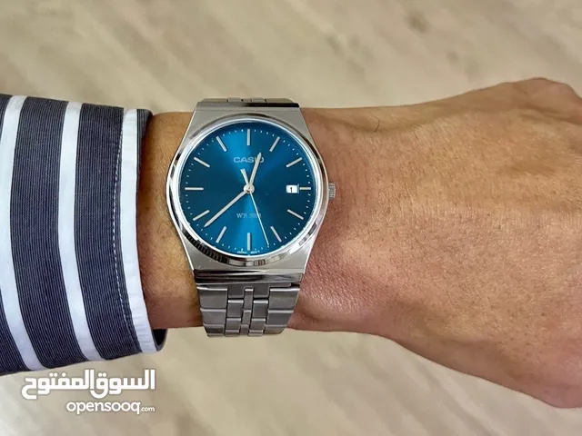 ساعة كاسيو ياباني أصلي  لون أزرق نيلي سير ستيل +  ضد الماء+ غير مستخدمه+ علبه الشركه سعر 100 بغداد