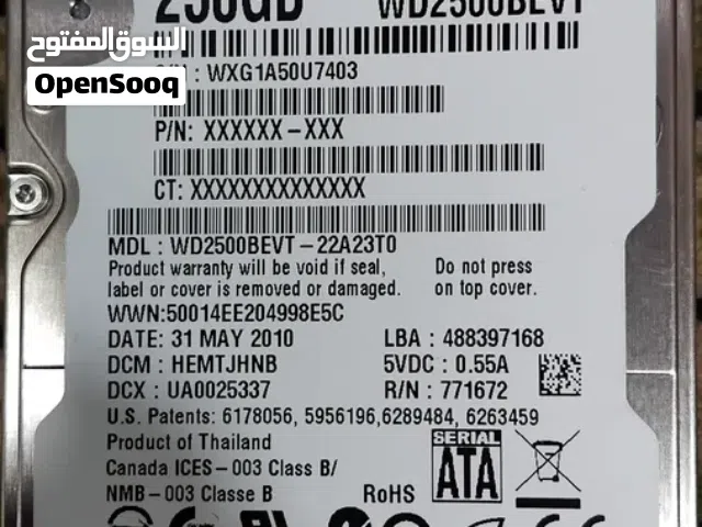 هارد دسك داخلي للابتوب بسعة 250 جيجا - 250GB LAPTOP HDD HARD DISK
