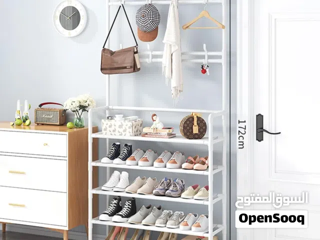 منظم أحذية ومعاطف 5 طبقات من الإستانلس ستيل مع قضبان متعددة للمنزل لون أبيض