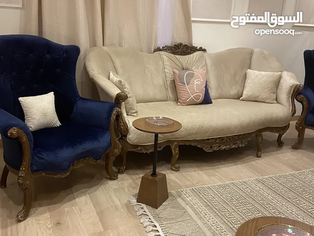 كنب تركي 5 قطع بيج وكحلي