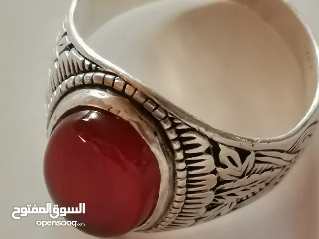 خاتم فضه 925 مرصع بحجر كريم عقيق يماني كبدي