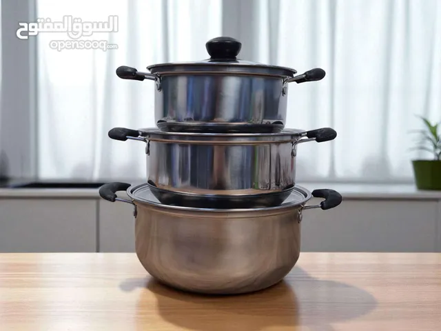 سيت جدر استانلس ستيل – 3 قطع عالية الجودة مانع الحرق يغلسل ويعود جديد وكانة لم يستعمل