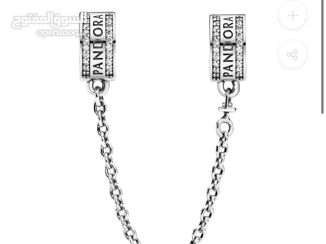 PANDORA SIGNATURE PANDORA LOGO SILVER SAFETY CHAIN WITH CLEAR CUBIC ZIRCONIA AND SILICONE