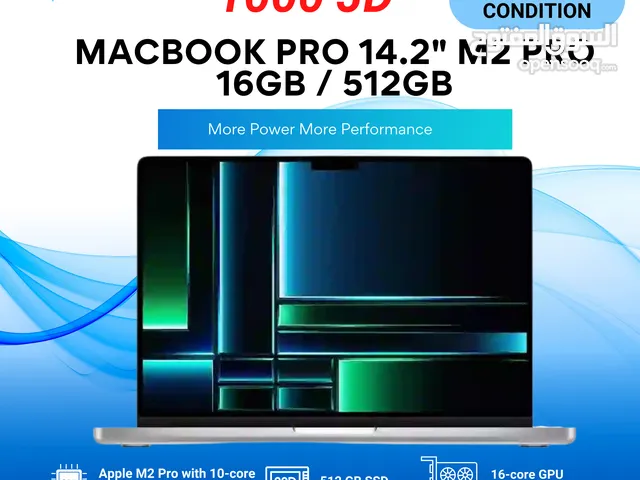 MacBook Pro 14.2" M2Pro 16GB/512GB ماك بوك برو 14.2" M2Pro مستعمل بحالة الوكالة
