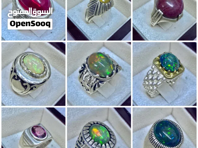 خواتم فضة مرصعة احجار كريمه طبيعيه ياقوت زفير اصفر ياقوت احمر اوبال زمرد طبيعي عقيق اخضر