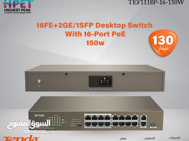 محول 150w Tenda TEF1118P-16-150W 16FE+2GE/1SFP Desktop Switch with 16-Port PoE