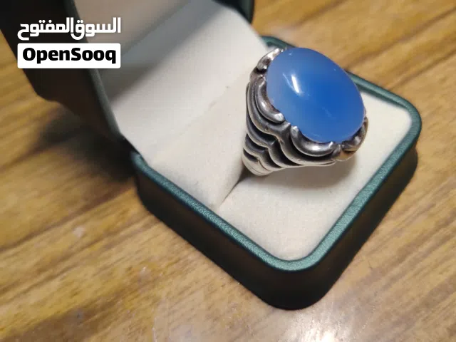 خاتم صياغه حماده VIB بحجر عقيق يماني أزرق سماوي فضه  990