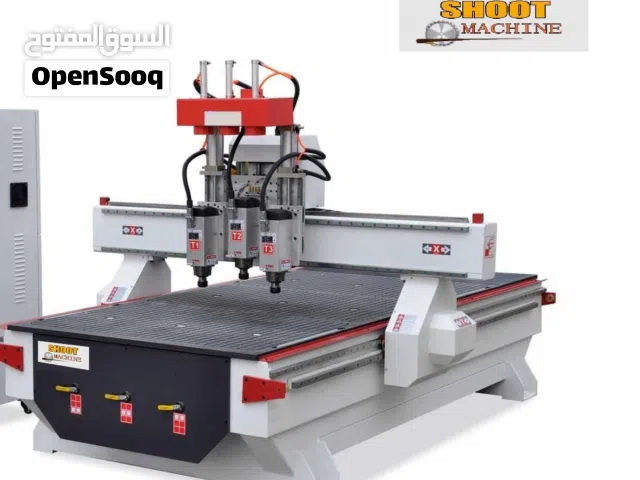 راوتر CNC صناعي ((جديد)) عالي الأداء  ، مؤلّف من ثلاثة رؤوس حفر مستقلة،